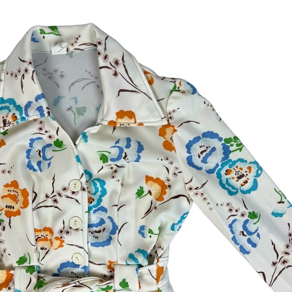 Vtg 60’s 70’s Button Up Blouse Floral Belted Long Sleeve Boho Hippie Retro Sz 12 - Picture 2 of 6
